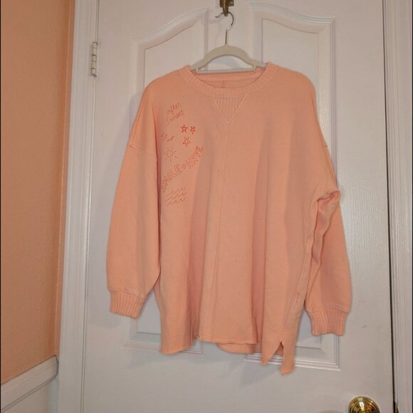 NWT Aerie Oversized After Sunset Smile + Wave Crewneck Sweatshirt Peach Size XS - Picture 4 of 6
